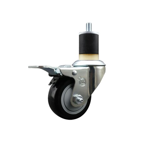 Service Caster 3'' SS Black Poly Swivel 1-7/8'' Expanding Stem Caster Total Lock Brake SCC-SSEXTTL20S314-PPUB-BLK-178